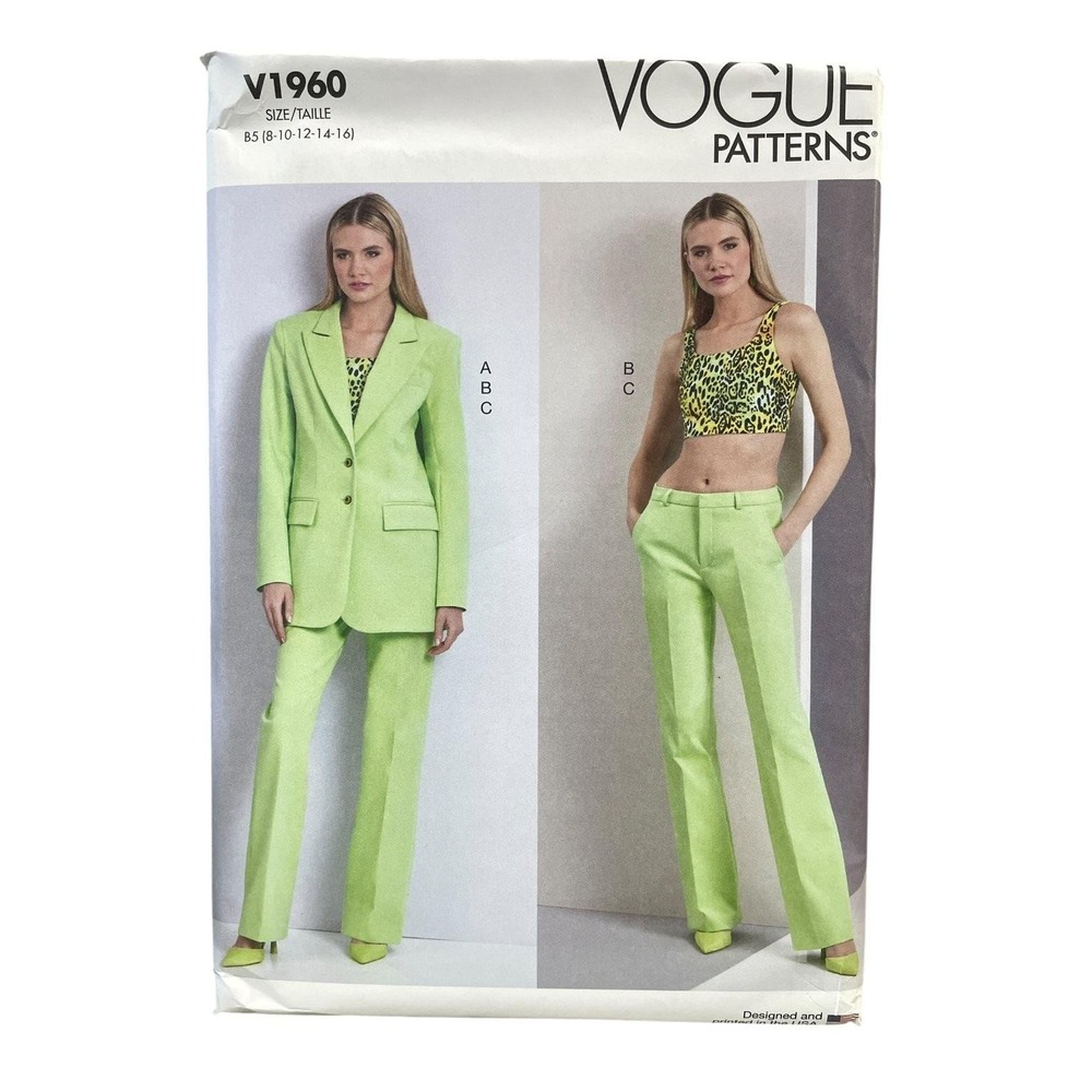 Vogue V1960 Misses Jacket Crop Top Pants B5 (8-10-12-14-16) Modern Fashion
